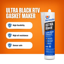 Permatex 82180 Ultra Black Maximum Oil Resistance RTV Silicone Gasket Maker, Sensor Safe And Non-Corrosive, For High Flex And Oil Resistant Applications 3 oz