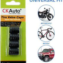 CKAuto Tire Valve Stem Caps, Black, 4 pcs/Pack, Anodized Aluminum Tire Valve Cap Set, Corrosion Resistant, Universal Stem Covers for Cars Trucks Motorcycles SUVs and Bikes