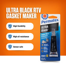 Permatex 82180 Ultra Black Maximum Oil Resistance RTV Silicone Gasket Maker, Sensor Safe And Non-Corrosive, For High Flex And Oil Resistant Applications 3 oz