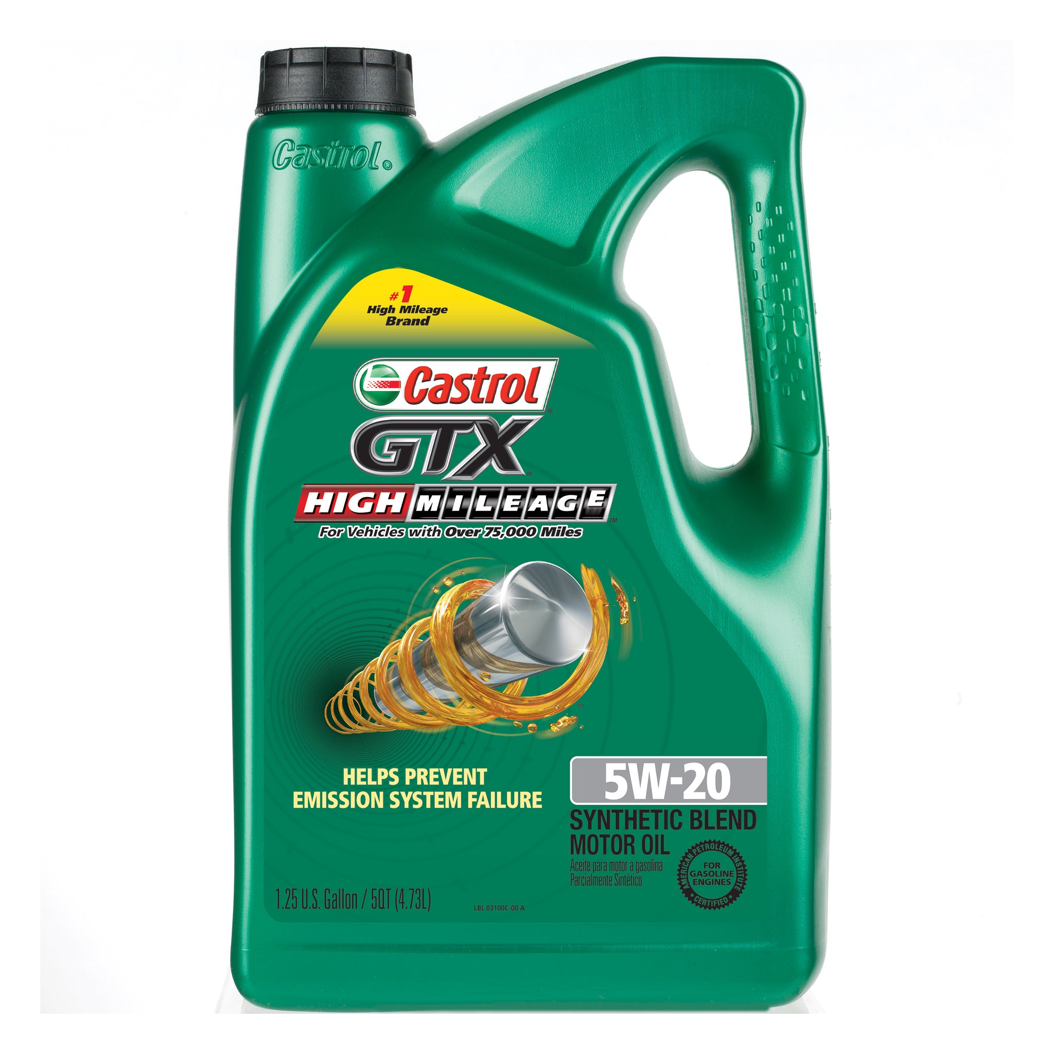 Castrol GTX High Mileage 5W-20 Synthetic Blend Motor Oil, 5 QT