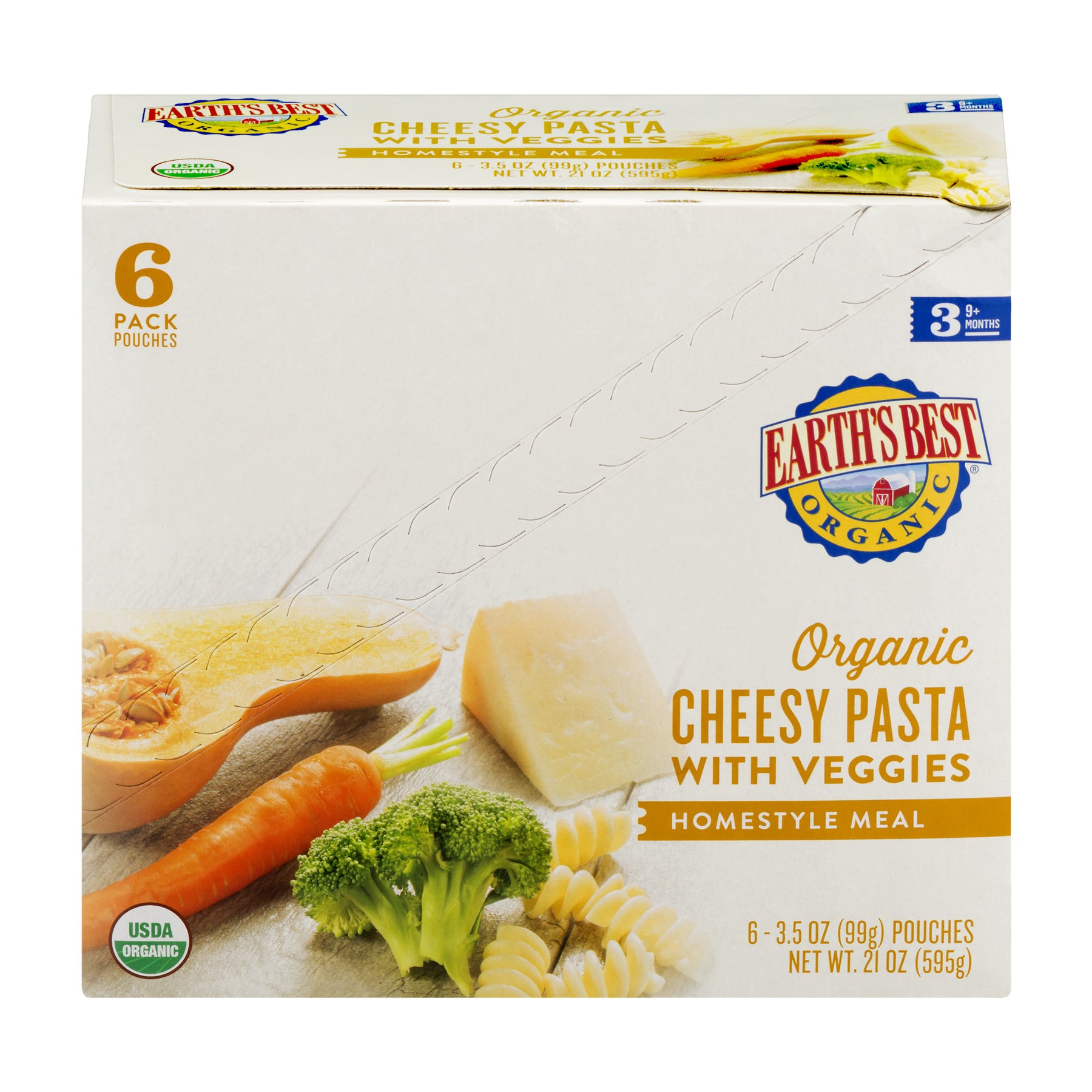(6 Pack) Earth's Best Organic Stage 3, Cheesy Pasta with Veggies Baby Food, 3.5 oz Pouch