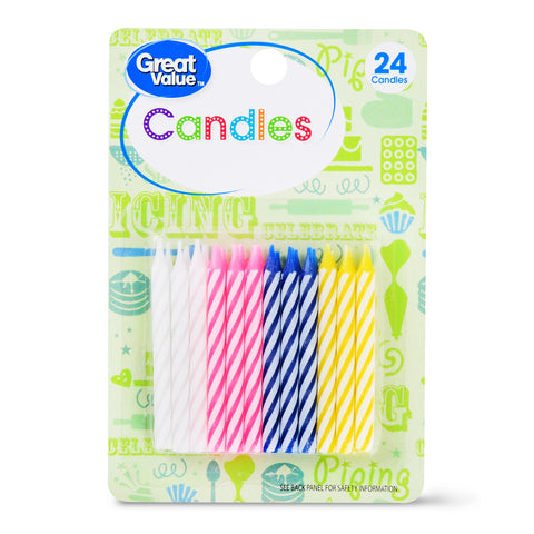 Great Value Celebration Spiral Candles, Assorted Colors, 24 Count