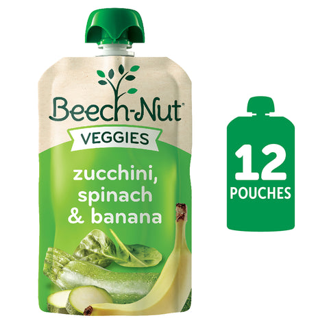 (12 Pack) Beech-Nut Veggies Stage 2, Zucchini Spinach & Banana Baby Food, 3.5 oz Pouch