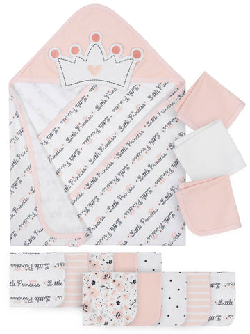 Gerber Baby Girls Organic Hooded Towel and Washcloths Bundle, 14-Piece Set