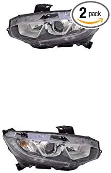 Headlight TYC - For/Fit 16-19 Honda Civic Coupe 16-20 Sedan 17-18 Civic Hatchback Head Lamp Assembly Halogen - Left Driver + Right Passenger, Set Pair Both NSF Certified