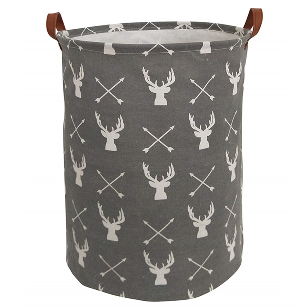 Large Hamper - Large Sized Storage Baskets with Handle, Collapsible & Convenient Home Organizer Containers for Kids Toys, Baby Clothing ( Round - Grey Deer )