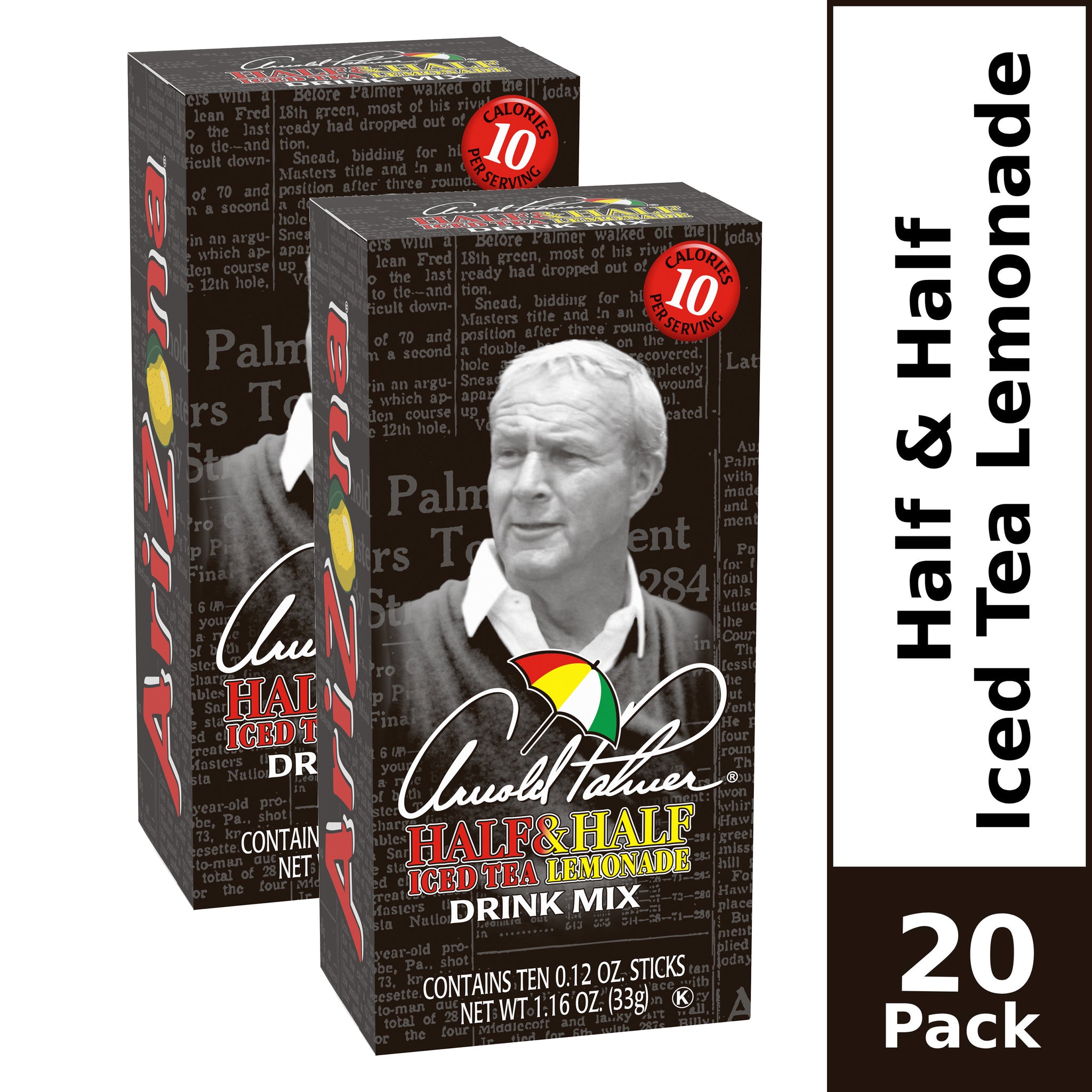 (20 Packets) AriZona Arnold Palmer Half & Half Iced Tea Lemonade Sugar Sweetened, On-The-Go, Caffeinated Powdered Drink Mix