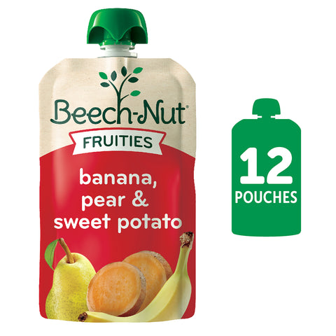 (12 Pack) Beech-Nut Fruities Stage 2, Banana Pear & Sweet Potato Baby Food, 3.5 oz Pouch