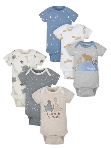 Wonder Nation Baby Boy Variety Short Sleeve Bodysuits, 6-Pack