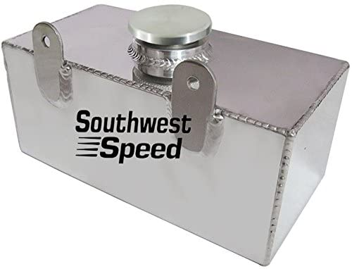 NEW FABRICATED POLISHED ALUMINUM WINDSHIELD WASHER TANK WITH CAP, RECTANGLE, 4.2 PINTS, 68 OUNCES, CAN BE USED FOR RADIATOR EXPANSION OR WATER METHANOL INJECTION RESERVOIR