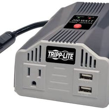 Tripp Lite 200W Car Power Inverter with 2 Outlets & 2 USB Charging Ports, Cup Holder Design, Auto Inverter (PV200CUSB),Gray