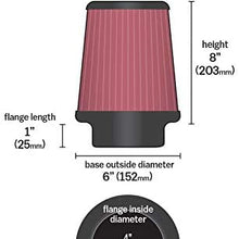 Airaid 700-539 Universal Clamp-On Air Filter: Round Tapered; 4 in (102 mm) Flange ID; 6 in (152 mm) Height; 6 in (152 mm) Base; 4.625 in (117 mm) Top
