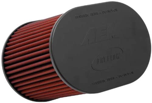 AEM 21-2257DK Universal DryFlow Clamp-On Air Filter: Oval Tapered; 4 in (102 mm) Flange ID; 7 in (178 mm) Height; 10.5 in x 7.75 in (267 mm x 197 mm) Base; 9.5 in x 6.75 in (241 mm x171 mm) Top
