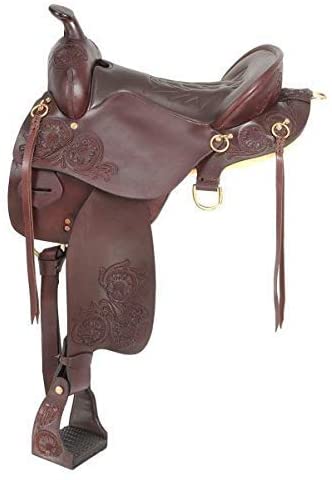Tough-1 Tooled Enduro Rider Saddle Pkg W/Horn - Dark Oil - 15 1/2