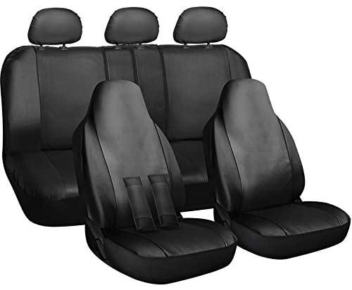 Motorup America Auto Seat Cover Full Set - Fits Select Vehicles Car Truck Van SUV - Newly Designed PU Leather - Black Beige
