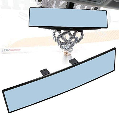iJDMTOY Universal Fit JDM 300mm 12-Inch Wide Anti-Glare Blue Tint Curve Convex Clip On Rear View Mirror For Car SUV Van Truck, etc