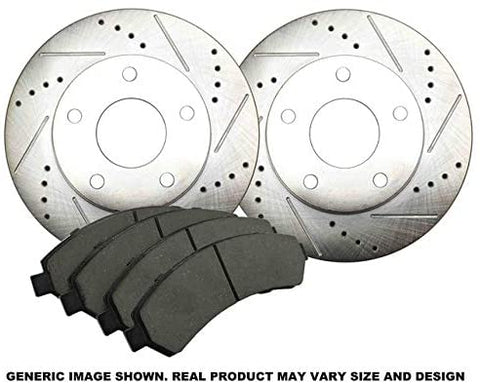 (Front Brake Kit)(SILVER ZINC COATED)(Cross Drilled-Slotted)(Perfect-Series) 2 Disc Brake Rotors & 4 Ceramic Pads