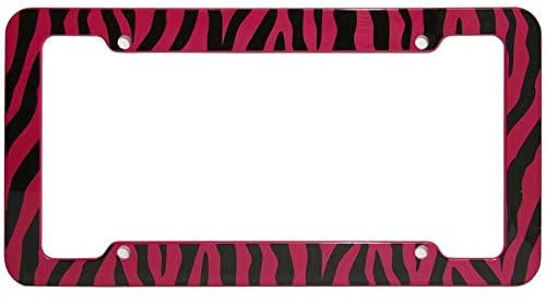 Motorup America Auto License Plate Frame Cover 2-Pack - Fits Select Vehicles Car Truck Van SUV - Wild Red Zebra Print