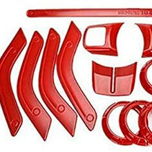 Opall Full Set Interior Decoration Trim Kit Steering Wheel & Center Console Air Outlet Trim, Door Handle Cover Inner For Jeep Wrangler JK JKU 2011-2018 2 Door& 4-Door (Watermelon Red)