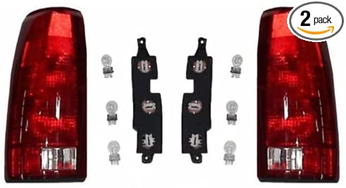Tail Light Assemblies Pair Set Rear Lamps with Bulb Sockets & Connector Plates for 88-99 GMC Chevy Pickup 00 2500/3500 C/K Old Body Style Truck replaces 5977867 5977868 GM2800104 GM2801104 AutoAndArt