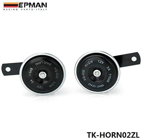 EPMAN Universal Vintage High-Low Tone Dual Twin Disc Klaxon Horn Siren Car Van Truck (Black, Pack Of 2)