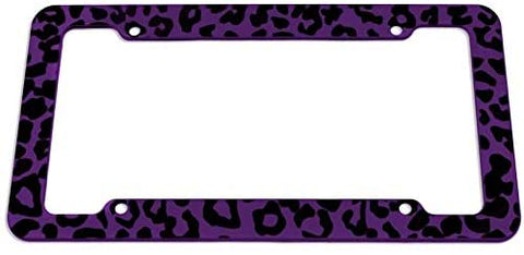 Motorup America Auto License Plate Frame Cover - Fits Select Vehicles Car Truck Van SUV - Wild Purple Leopard Print