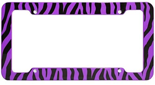 Motorup America Auto License Plate Frame Cover 2-Pack - Fits Select Vehicles Car Truck Van SUV - Wild Purple Zebra Print