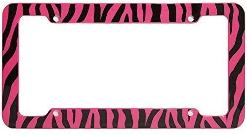 Motorup America Auto License Plate Frame Cover - Fits Select Vehicles Car Truck Van SUV - Wild Pink Zebra Print