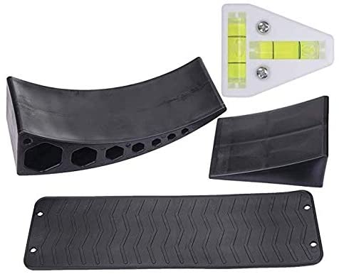 Homeon Wheels Camper Leveler One Curved Levelers One Blocks One Non-Slip Mats One T Level for Trailers Campers, 35,000 lb Heavy Duty Leveler Tire Chocks for RV Camper Trailer Truck Motorhome (1 Pack) (1 Pack Camper Leveler)