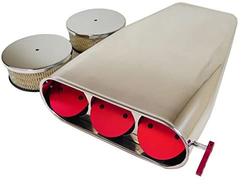 Motornets Polish Aluminum 4BBL Smooth Red Butterfly Hood Air Scoop Single/Dual Bug Catcher