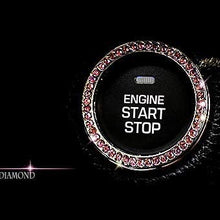Personality Car Interior Emblem Crystal Ring Sticker,Automotive Parts Start Engine Ignition Button Key & Knobs Key Ignition & Knob Bling Ring, Car Glam Interior Accessory, Unique Women Gift(Silver)