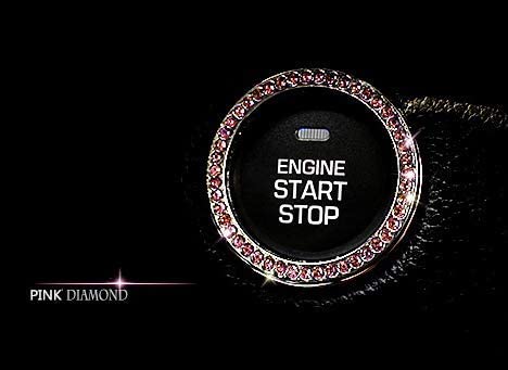 Personality Car Interior Emblem Crystal Ring Sticker,Automotive Parts Start Engine Ignition Button Key & Knobs Key Ignition & Knob Bling Ring, Car Glam Interior Accessory, Unique Women Gift(Silver)