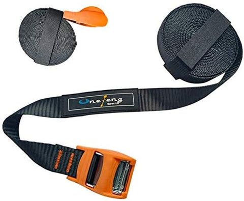 Onefeng Sports Tie Down Straps - 2Pk - 13' - 200 Lbs Load Cap - 500 Lb Break Strength Cargo Strap Your Kayak/SUP/Surfboard onto The Car with 'No Scratch' Silicone Buckle