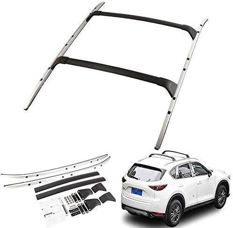 TUNTROL Roof Rack 4PCS Roof Rail + Cross Bar for Mazda CX-5 CX5 2017 2018 2019 2020 2021(Black+Silver)