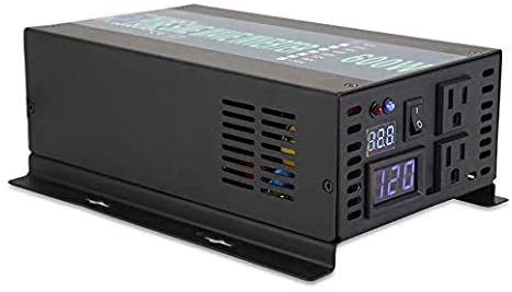 Pure Sine Wave Inverter 600Watt 12V DC to 120V AC Power Converter 1200W Surge