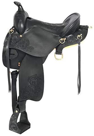 Tough-1 Tooled Enduro Rider Saddle Pkg W/Horn - Black - 17 1/2