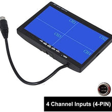 EKYLIN 7" TFT LCD Car Rearview Quad Split Monitor,Remote Control, 4 Channels 4-PIN Connector Video Inputs Shockproof - 12V-24V 800480HD Screen w/Sunshade Anti-Glare