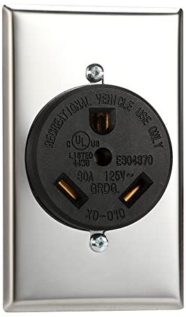 30 Amp Dryer Receptacle TT-30 RV30 2 Pole 3 Wire 125V AC Flush Mount Female Heavy Duty Outlet with Installing Screws and Stainless Cover for Dryer Generator Recreational Vehicle