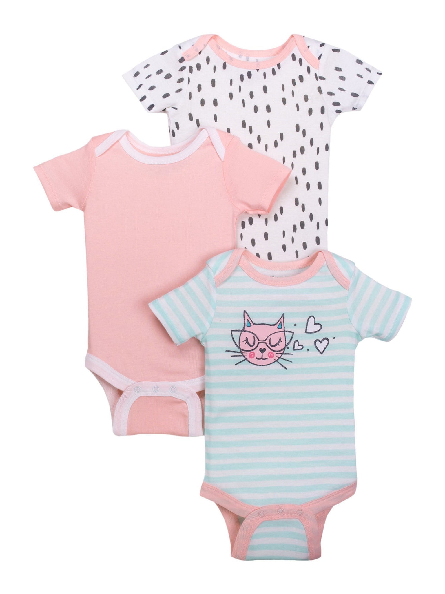 Little Star Organic Newborn Baby Girls Assorted Short Sleeve Bodysuit, 3-Pack