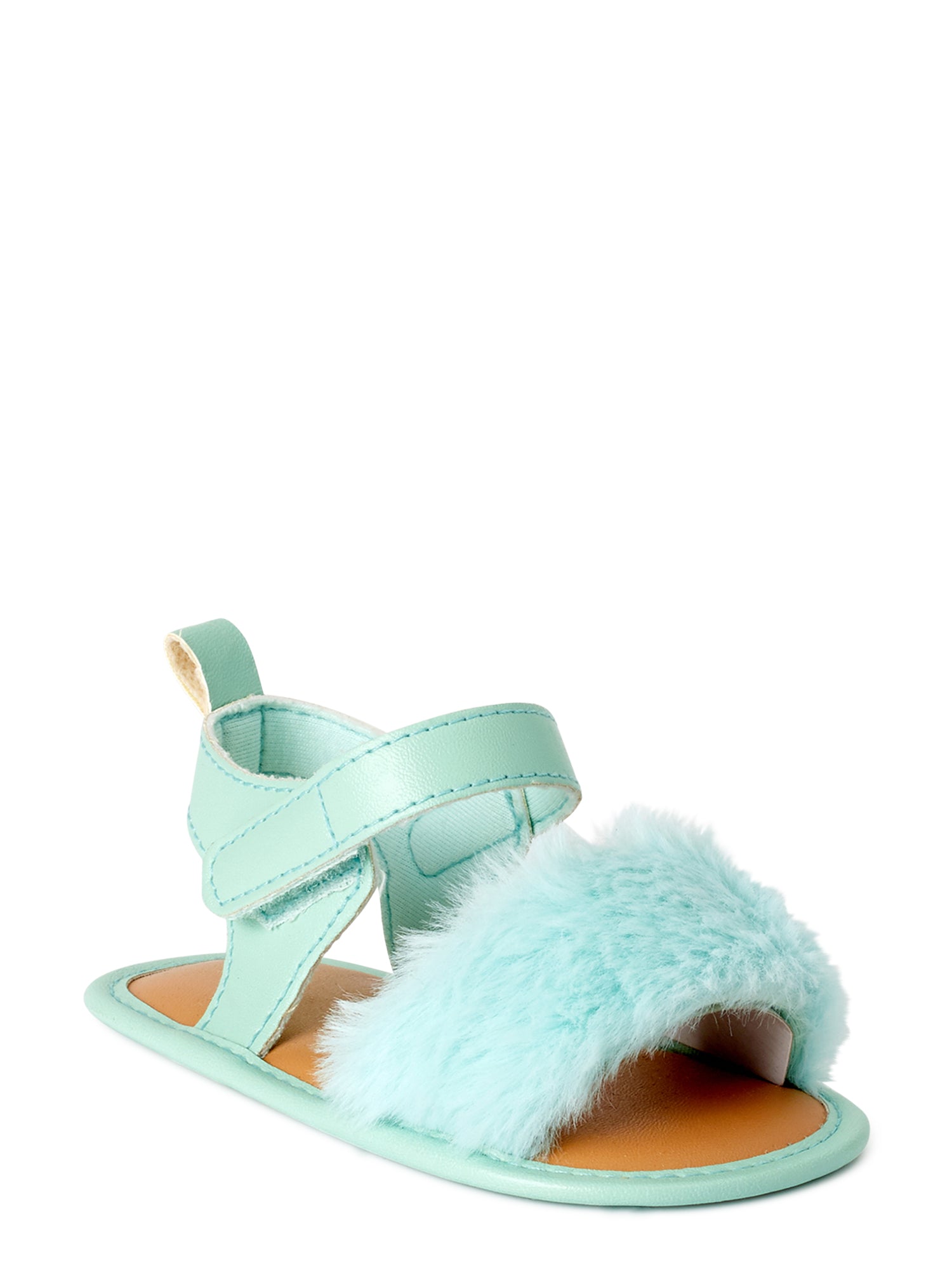 First Steps by Stepping Stones Faux Fur Soft Sole Baby Ankle-Strap Sandals (Infant Girls)