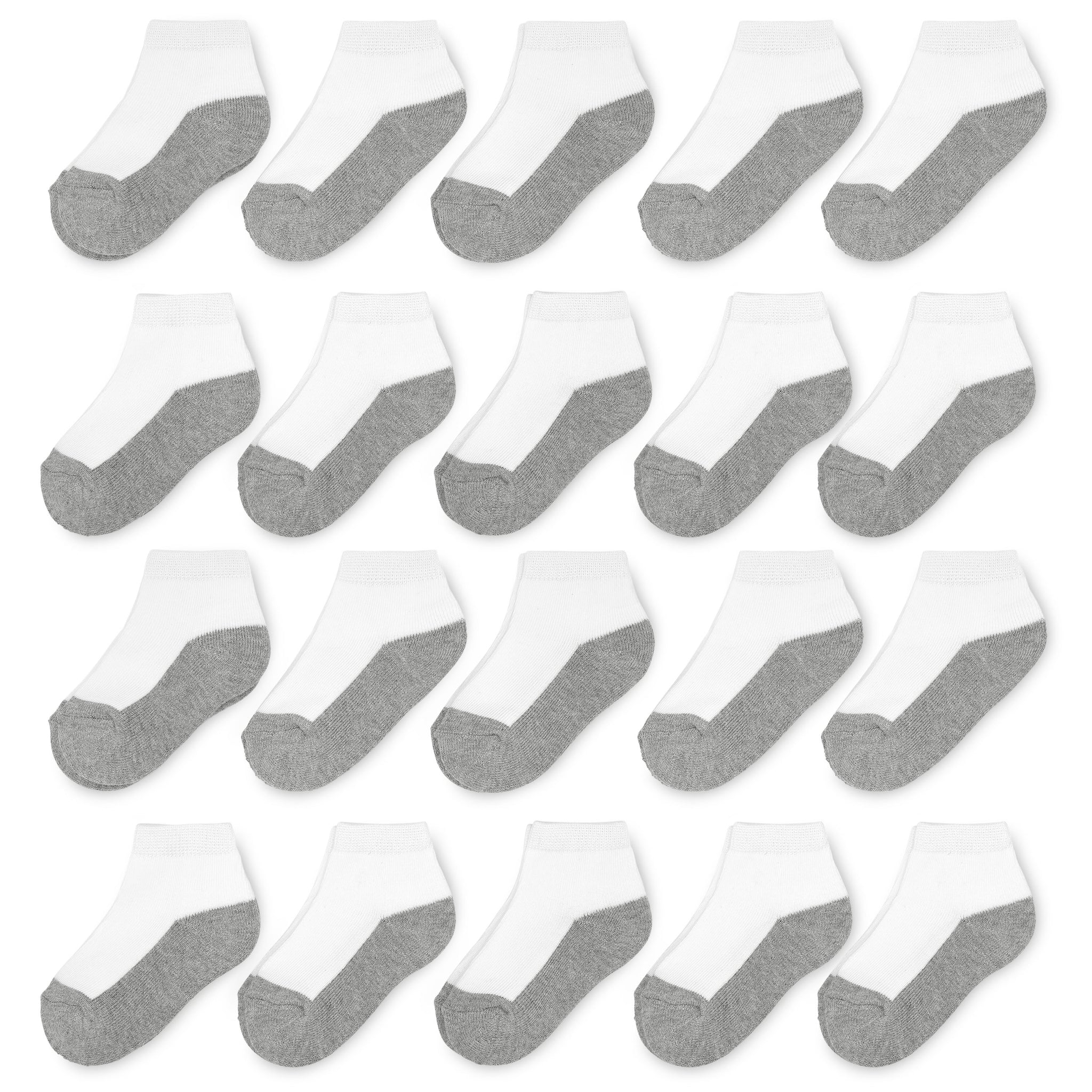 Wonder Nation Baby and Toddler Boys and Girls Ankle White Grey Cushion Foot Socks, 20-Pack