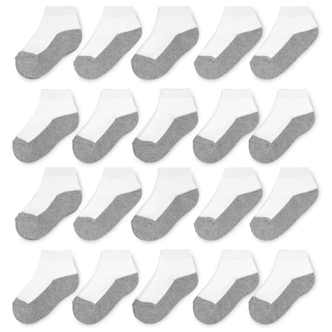 Wonder Nation Baby and Toddler Boys and Girls Ankle White Grey Cushion Foot Socks, 20-Pack