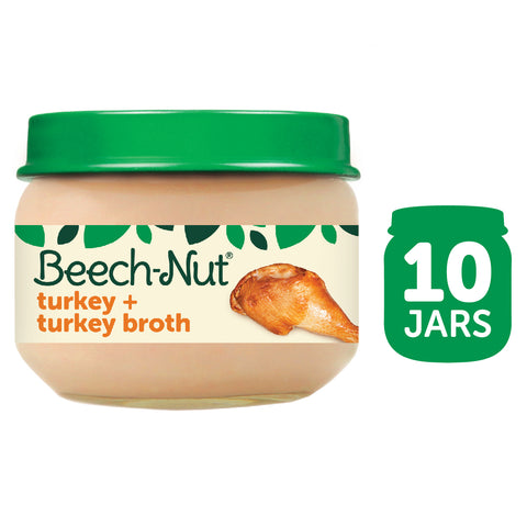 (10 Pack) Beech-Nut Stage 1, Turkey & Turkey Broth Baby Food, 2.5 oz Jar