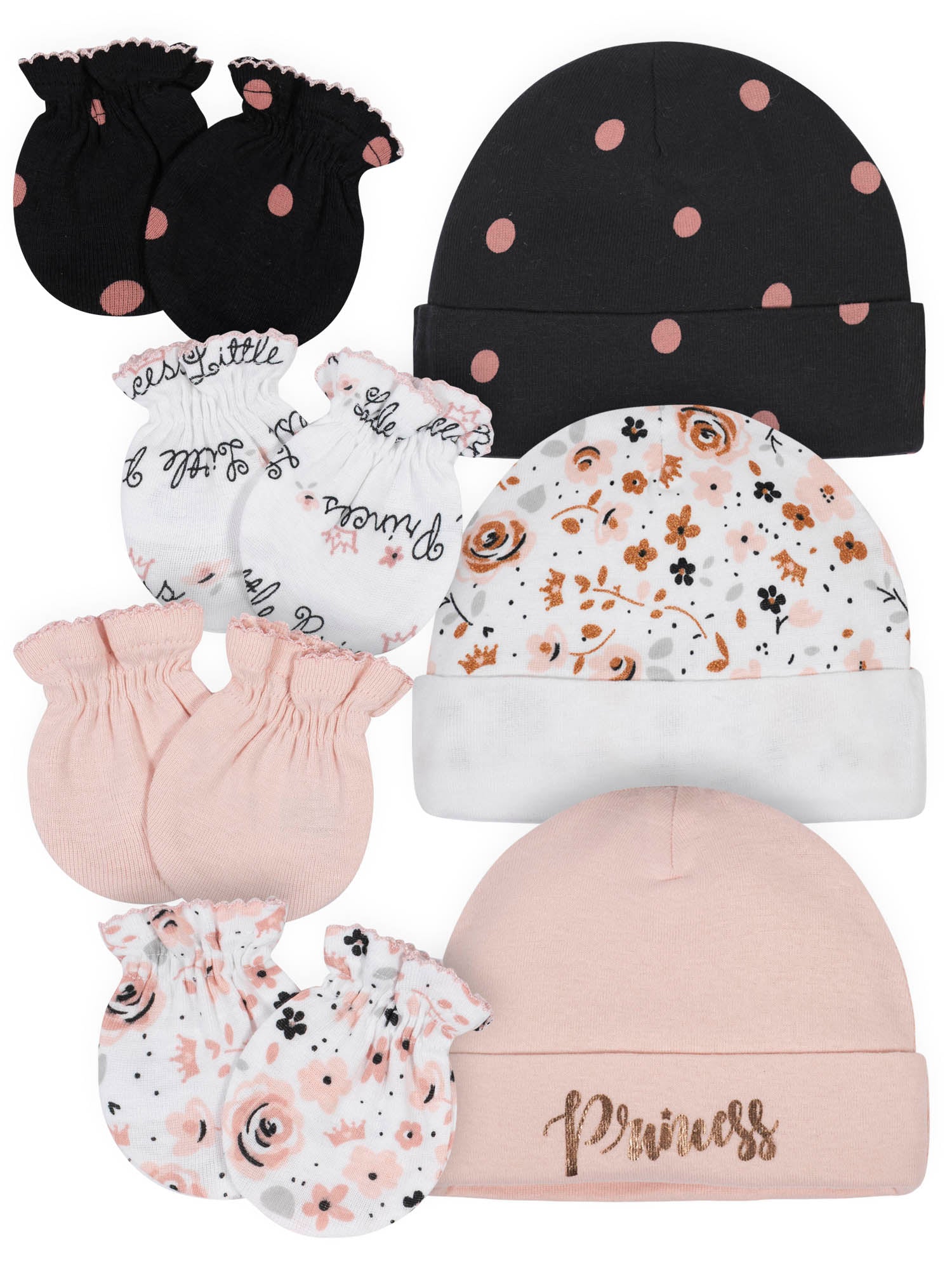 Gerber Baby Girl Organic Caps and Mittens Bundle, 7-Piece Set