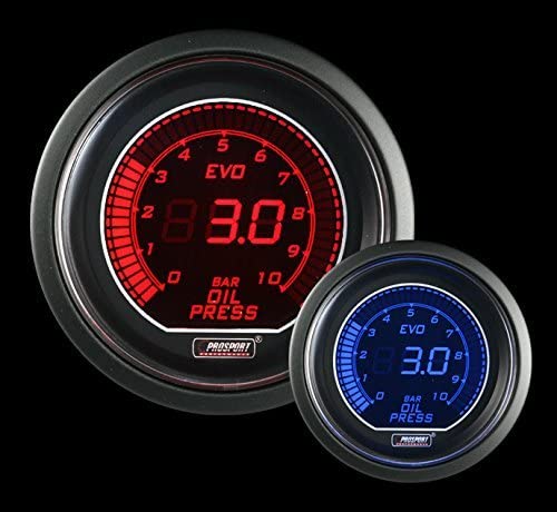 Oil Pressure Gauge- EVO Metric BAR Scale Series Blue and Red Digital 52mm (2 1/16