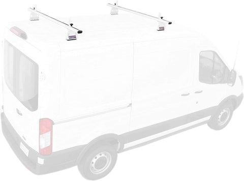 AA-Racks Model AX302 Aluminum Van Ladder Roof Rack System Fits for 2013-On RAM ProMaster/ 2015-On Transit - 2 Bar 72'', White