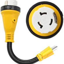 OPL5 15A Male to 50A Female Twist Locking Connector RV Adapter Cord with LED Indicator, 12" Heavy Duty Trailer Electrical Power Cords Plug Adapter (15 Amp to 50 Amp Locking) (15 Amp to 50 Amp Locking)