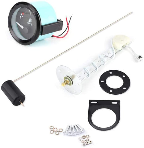 52mm Universal Car Stainless steel, glass Fuel Level Gauge LED Digital E-1/2-F Range Meter with Fuel Sensor Black shell, white LED light