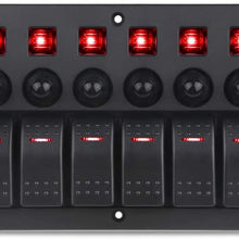 WATERWICH Marine Boat Car 8 Gang ON-Off Ignition 3 Pin Waterproof Toggle Rocker Switch Panel 12V/24V Circuit Breaker Blue LED Indicator for RV Vehicle Truck Trailer Yacht ATV (8 Gang Red)