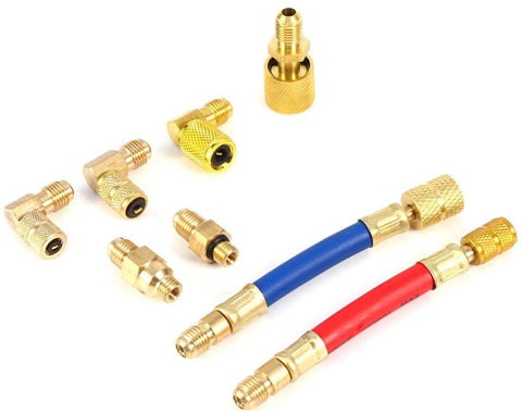 Iinger Multifunctional R134A R12 Car A/C Air Conditioner Refrigeration Converting Adapter Connector Hose Set Kit Metal Material